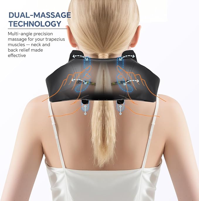 Cordless Neck Shoulder Massager with Heat for Pain Relief Deep Tissue, Upgraded Straps, Kneading, Shiatsu Back Neck Massager Pillow for Neck, Shoulders Back, Gifts for Men Women Mom Dad - Bloomnest