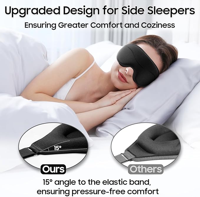 Sleep Mask - Total Blackout 3D Sleeping Mask, Super Lightweight & Silky Soft Eye Mask for Sleeping, Fully Adjustable Fit for Home, Office, Traveling, Meditation, Yoga, Black - Bloomnest