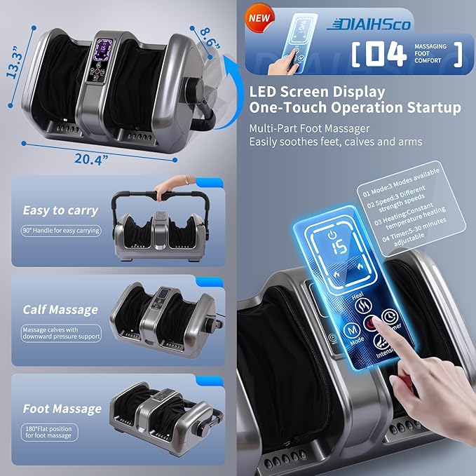 Foot Massager, Deep Shiatsu Massage, Kneading and Rolling Foot, Calf and Arms, Relieves Muscle Tension, Helps to Comfort and Relax, Suitable for Home or Office Use