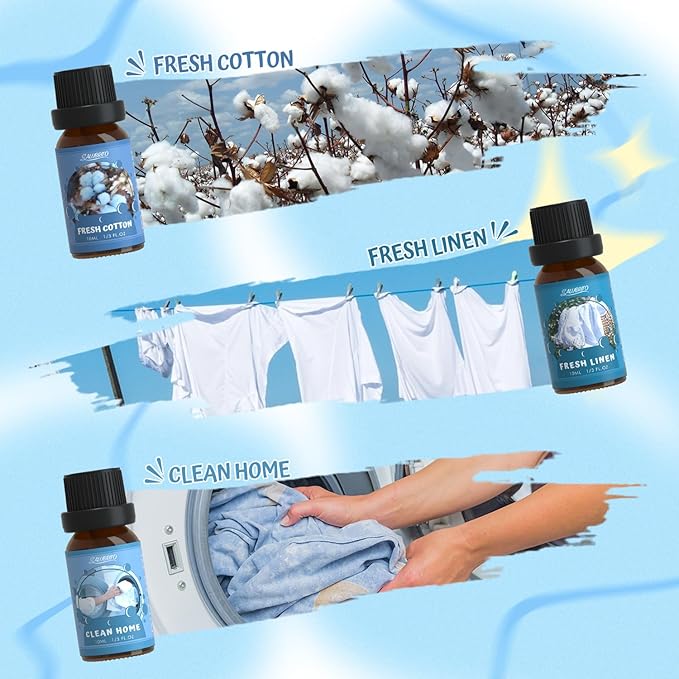 SALUBRITO Clean Fragrance Oils Set, Premium Essential Oils Set for Diffuser, Candle, Soap Making, Fresh Cotton, Clean Home, Fresh Linen, Soft Powder, Blossom Soap, Mint, Strong Scented Oils - Bloomnest