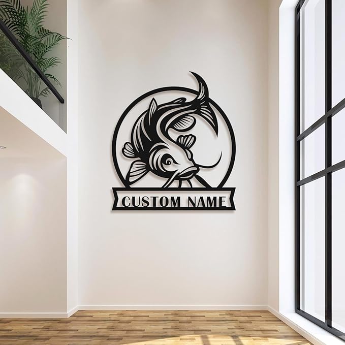 Personalized Catfish Metal Sign – Custom Name Fishing Wall Art – Iron Decoration for Cabins, Lake Houses, Man Caves, and Outdoor Spaces (Catfish-2) - Bloomnest