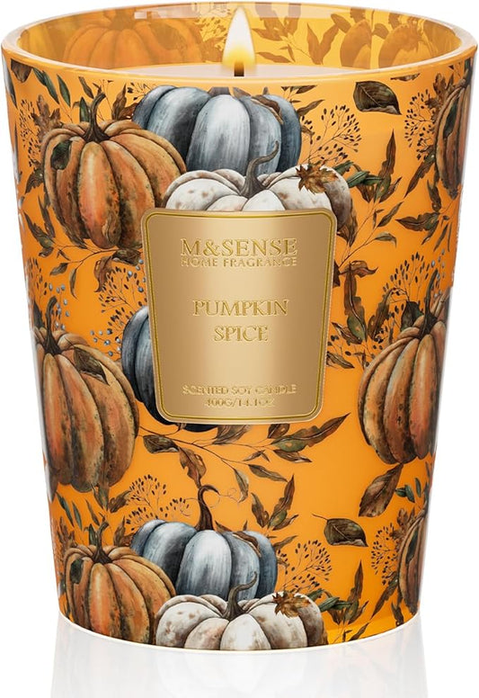 M&SENSE Pumpkin Spice Scented Candle, Soy Candles 14.1oz 60H Burn Time Slow Burning, Fall Winter Scent Unique Halloween Thanksgiving Gifts Home Decor - Bloomnest