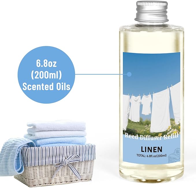 STRN Linen Essential Oil Reed Diffuser Refill 200ml Long-Lasting Aromatherapy, Natural Fragrance Liquid with Eco-Friendly Bottle for Home, Bedroom, Spa - Bloomnest