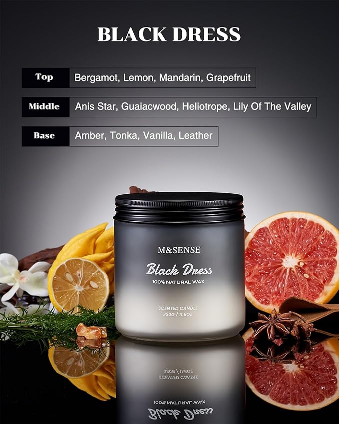 M&SENSE Vanilla Leather Scented Candles for Men, 11.6oz 2 Wick 70 Hours Long Lasting Soy Wax for Home Scented, Highly Scent Black Luxury Candles Home Fragrance Holiday Gifts for Him - Bloomnest