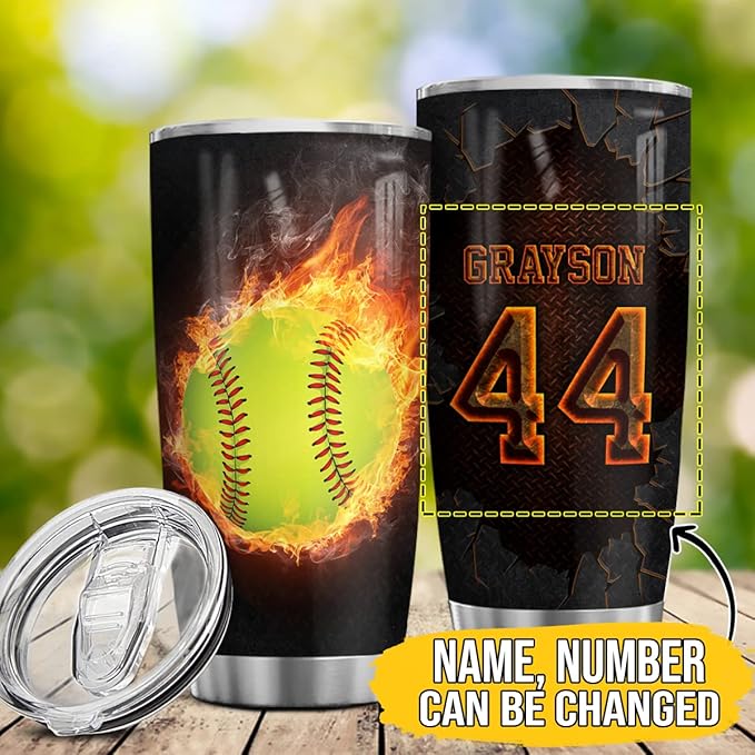 Wassmin Personalized Softball Tumbler Sports Cups With Lids Gifts For Players Lovers Fan Coach Stainless Steel Insulated Tumblers 20oz 30oz Coffee Travel Mug Birthday Christmas Presents - Bloomnest
