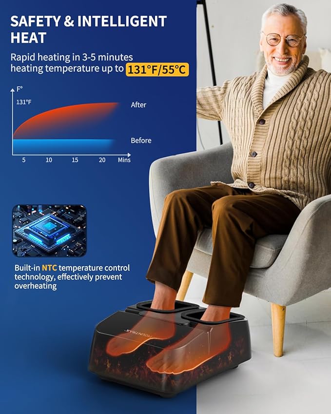 MOUNTRAX Foot Massager Machine with Heat, Foot Massager for Plantar Fasciitis, Neuropathy Pain, Shiatsu Foot Massager with Remote, Fits Feet Up to Men Size 12 (Black)