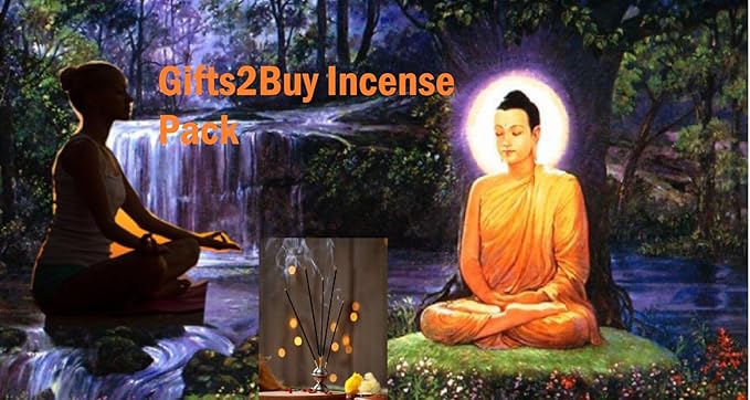 Gifts2buy Premium Incense Sticks Pack, 4 Fragrances - Buddha, Oud, Palo Santo, Sandalwood, 11 Sticks of 15 Grams per Fragrance, for Meditation and Aromatherapy