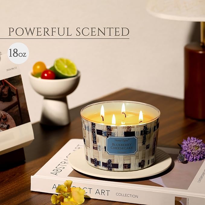 HomeLights Scented Candles for Women & Men, 18oz Candle Jars Aromatherapy 4-Wick Candle, Ideal for Rustic Modern Home Decor and Gifts, Blueberry Cheesecake - Bloomnest