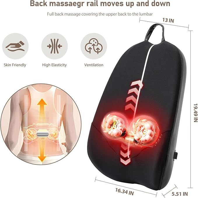 Shiatsu Back Massager with Heat,Up and Down Back Massager for Pain Relief Deep Tissue,Portable Massage Chair Pad,Kneading Massage for Office Home - Bloomnest
