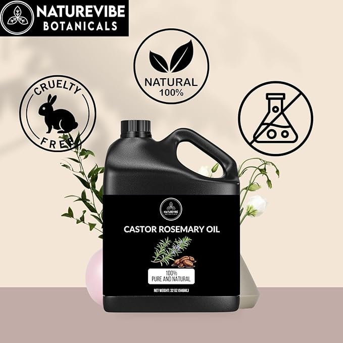 Naturevibe Botanicals Castor Rosemary Oil 32 Ounces | 100% Pure and Natural | Great for Skin Care and Hair Care - Bloomnest