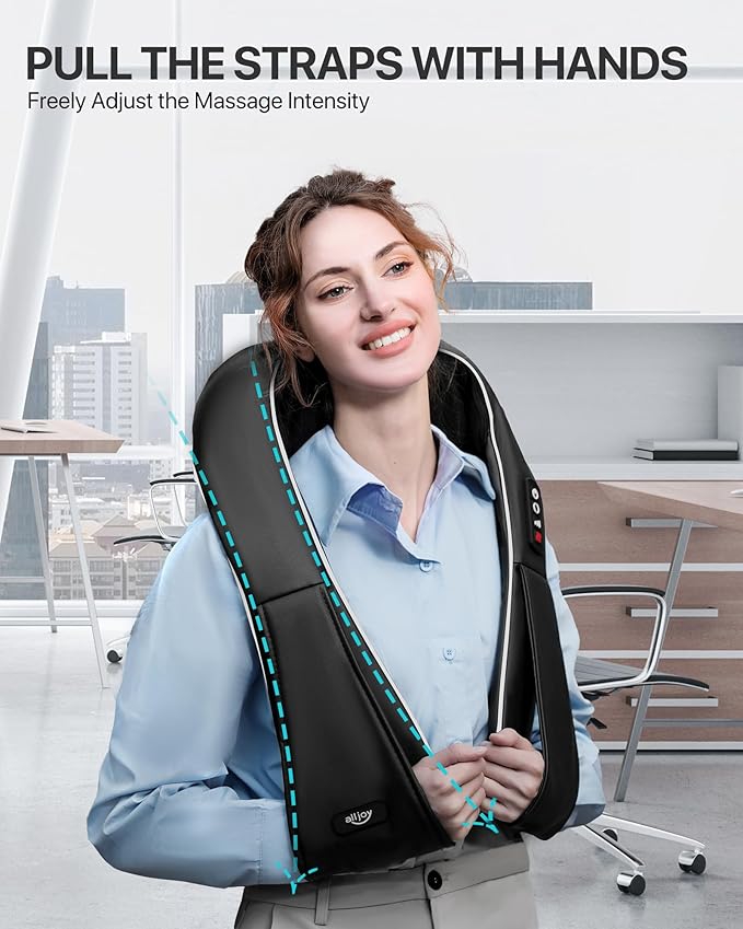 ALLJOY Neck Massager for Pain Relief Deep Tissue with Heat, 3D Kneading Shiatsu Neck and Back Massager for Shoulder Full Body Home Office Car Use, Christmas Gifts for Dad Men Mom Women - Bloomnest