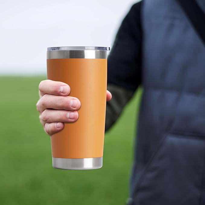 HASLE OUTFITTERS 20oz Stainless Steel Tumblers Bulk, Insulated Travel Cup with Lid, Double Wall Vacuum Coffee Mug for Cold & Hot Drinks 1 Pack, Orange - Bloomnest