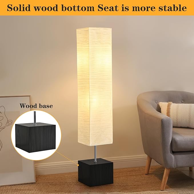 Modern Floor Lamp with Wooden Base, 58-inch Tall, White Shade, Foot Switch, 60W E26 Compatible - Bloomnest