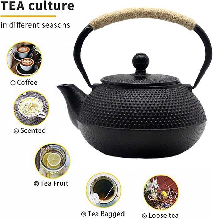 Japanese Tetsubin Tea Kettle Set with Cups, Cast Iron Teapot with Stainless Steel Infuser and Enameled Interior (900ml) - Bloomnest