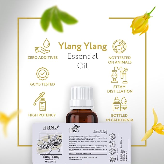 HBNO Ylang Ylang Essential Oil - 1 OZ (30 ml) Travel Size - Perfect for Aromatherapy, DIY, Candle Making, Soap Making, Diffusers - Bloomnest
