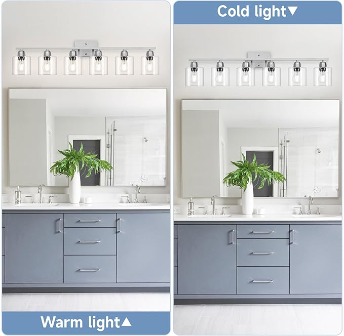 Modern Brushed Nickel 6 Light 38 inch Vanity Lights for Bathroom with Clear Glass, Vanity Light for Mirror Kitchen Living Room Hallway Cabinet Porch - Bloomnest