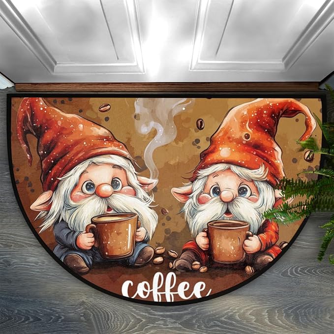 Half Round Door Mat, Coffee Half Circle Rug for Home Decor Floor Indoor Outdoor Non-Slip Washable Half Moon Rug Doormat 36X24 Inch - Bloomnest