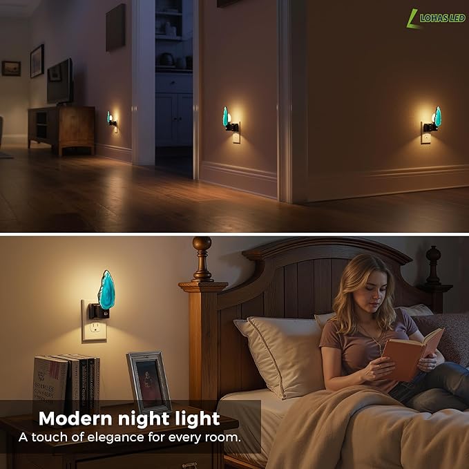 L LOHAS LED Night Light, Night Lights Plug into Wall, Agate Nightlight Rotating, Dimmable Nightlights Plug in with Light Sensor, Soft White Nightlights for Bathroom Bedroom Hallway, 1 Pack(Blue) - Bloomnest