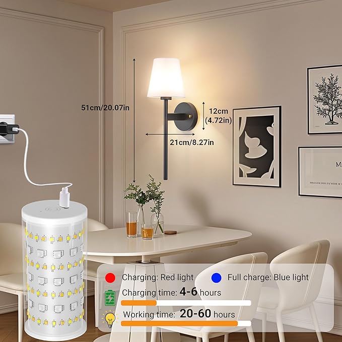 Battery Operated Wall Sconces Set Of 2, Wireless Battery Wall Light With 10000mAh RGB Rechargeable Magnetic Bulb, Rechargeable Wall Sconce With Remote Control For Bedroom, No Electrician Required - Bloomnest