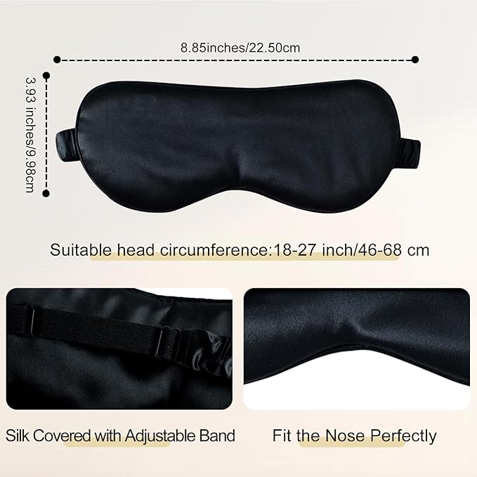 ZIMASILK Adjustable 100% 22 Momme Mulberry Silk Sleep Mask for Sleeping, Filled with Premium Mulberry Silk, Softest & Breathable Blackout Eye Sleeping Mask (Black) - Bloomnest