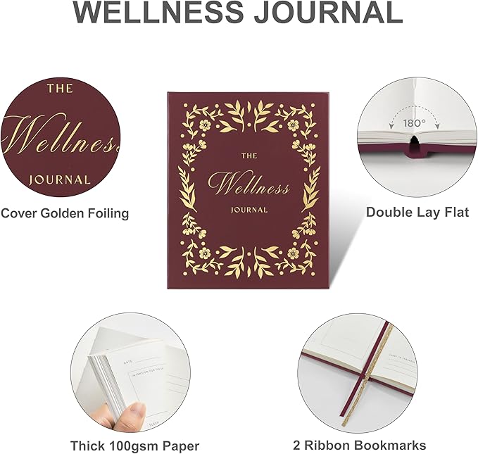 And Per Se Wellness Journal, Daily Journal for Personal Mental Health, Sleep & Diet Tracking, Self Care Reflection for Women & Men (Burgundy Bloom) - Bloomnest
