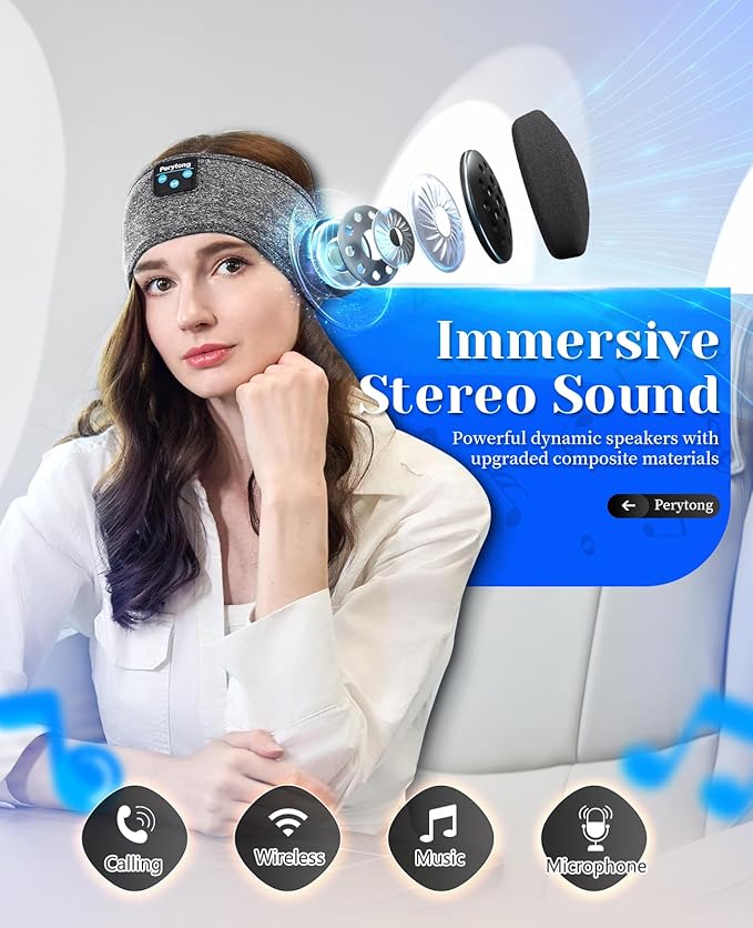 Perytong Sleeping Headphones Bluetooth Headband, Soft Long Time Play Sleeping Headsets with Built in Speakers Perfect for Workout,Running,Yoga,Travel, Darkgray - Bloomnest