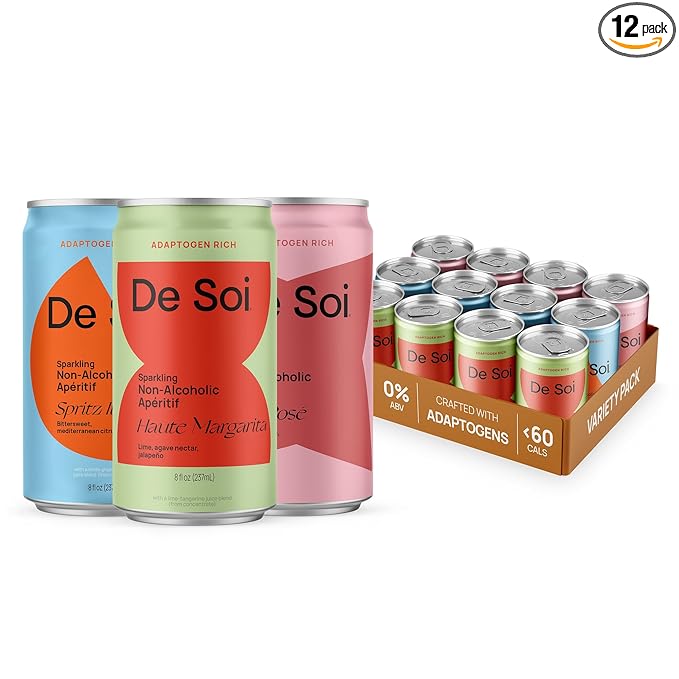 De Soi Best Sellers Variety Pack Mocktails NA Drinks 8 fl oz (12-pack) – Non-Alcoholic, Caffeine Free Adaptogen Drinks, Sparkling Botanical Mocktail Variety, Gluten Free, Low Sugar - Bloomnest