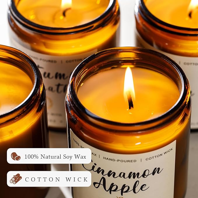 Fall Candles Set - 6 Pack Candles for Home Scented, Fall Scented Candles for Autumn Gift Home Decoration, Natural Non Toxic Soy Candle Gifts for Women, Cinnamon Apple/Autumn Wreath - Bloomnest