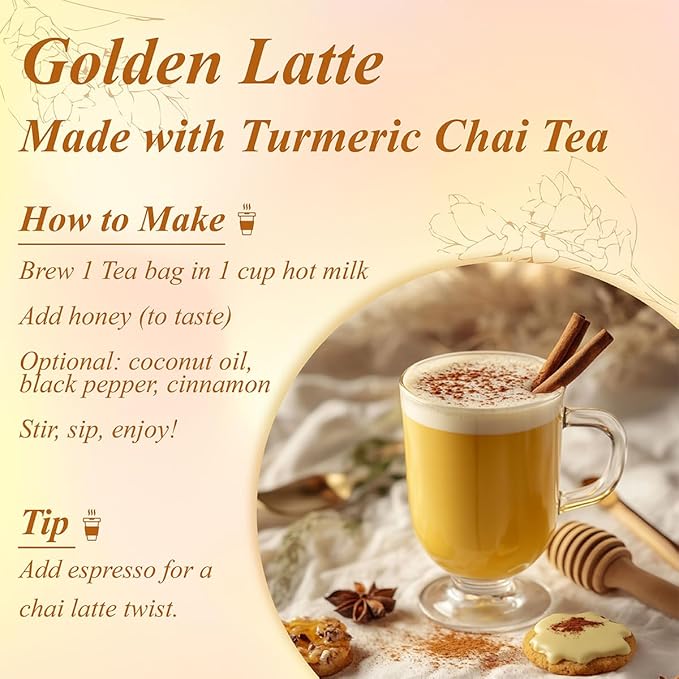 WT WEETEE Turmeric Chai Tea Bags, 2g x 100 Count, Caffeine-Free Turmeric Spiced Chai Tea, Includes Cinnamon, Licorice, Ginger Root, Cardamom, Cloves & More - Bloomnest