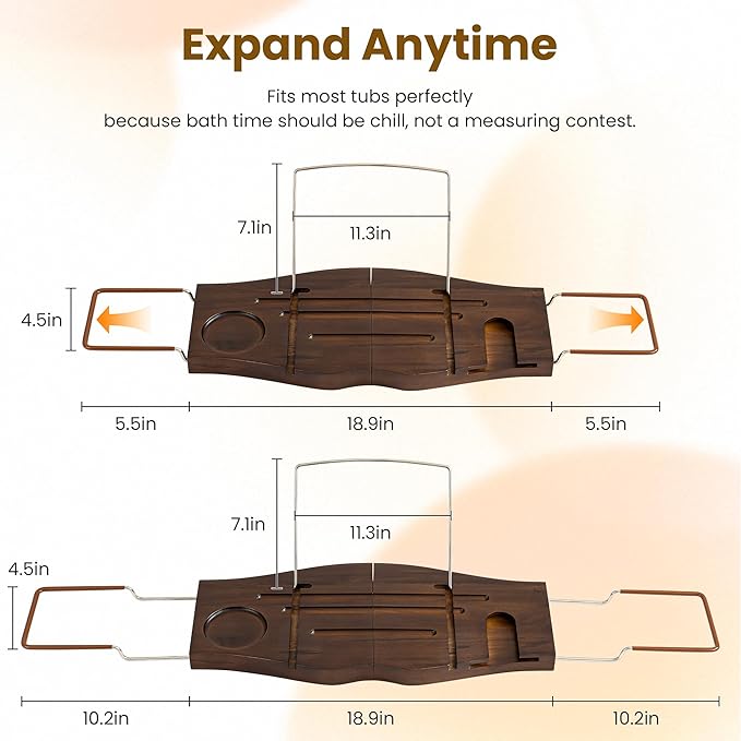 Teak Bathtub Tray Expandable Bathroom Tray for Home Spa Relaxation, Wooden Tray Caddy for Bathtub, Teak Bathtub Caddy as Unique Housewarming, Birthday, Wedding Shower Gifts. Dark Walnut - Bloomnest
