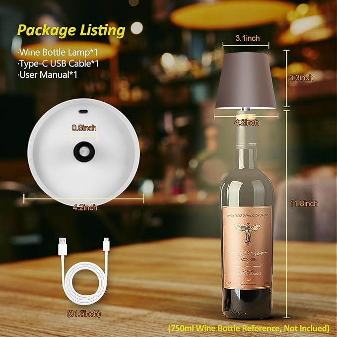 2025 New Wireless Bottle Lamp - LED Bottle Lights for Liquor & Wine Bottles, Cordless Lampshade, Whiskey Bottle Top Light, Bottle Stopper Night Light Kit, Rechargeable 3-Tone Touch-Dimmable - Bloomnest