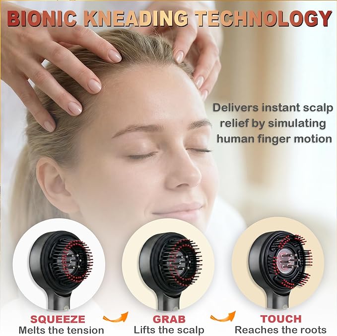 Electric Scalp Massager with Oil Applicator, 3-in-1 Head Massager Brush for Hair Care, Red Light Therapy, IPX7 Waterproof, Scalp Care Device for Home & Travel, Black Bloomnest
