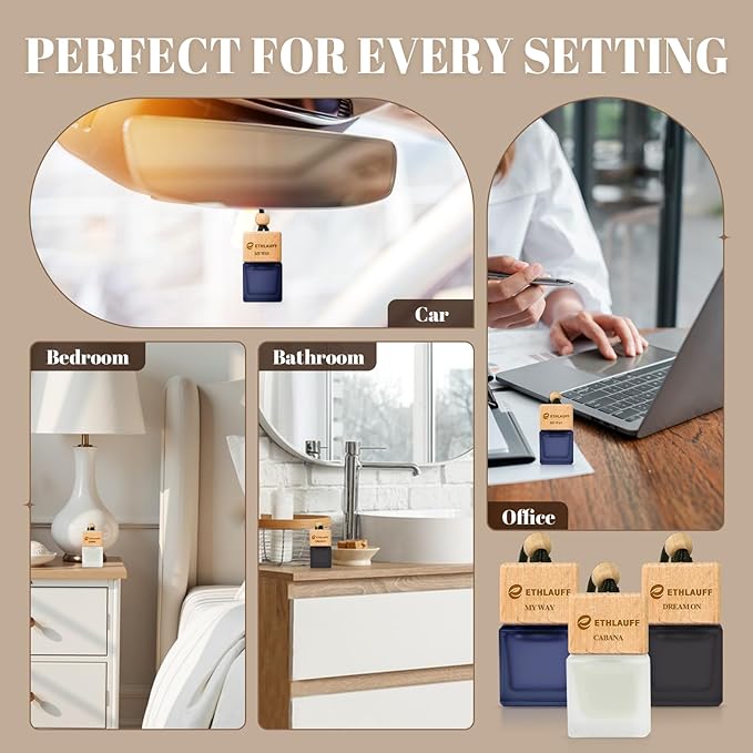 Car Air Freshener Hanging 3 Pack - 1 Way, Dream On, Cabana Hotel Collection Diffuser Oil Inspired The One Hotel, Car Fresheners for Women & Men, 45+ days Long Lasting, 0.27 FL OZ/8ML - Bloomnest