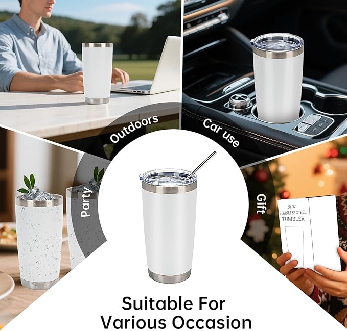 IEOVIEE 32 Pack, 20oz Stainless Steel Bulk Tumblers with Lids and Straws, Double Wall Insulated Travel Mug, Durable Powder Coated Tumbler Bulk Cup for Cold and Hot Drinks(White) - Bloomnest