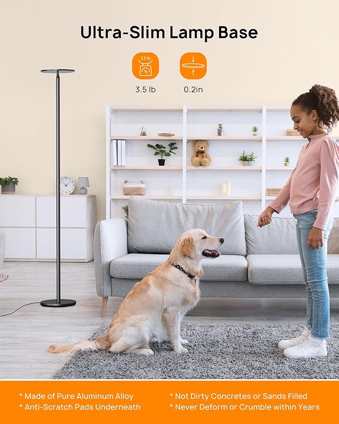 TROND Floor Lamp, 5000LM Super Bright Sky LED Modern Torchiere Standing Lamp, 3000K Warm White Light, 5-Level Dimmable, Modular 71 in Tall Pole Light, 30-Minute Timer for Living Room, Bed Room - Bloomnest