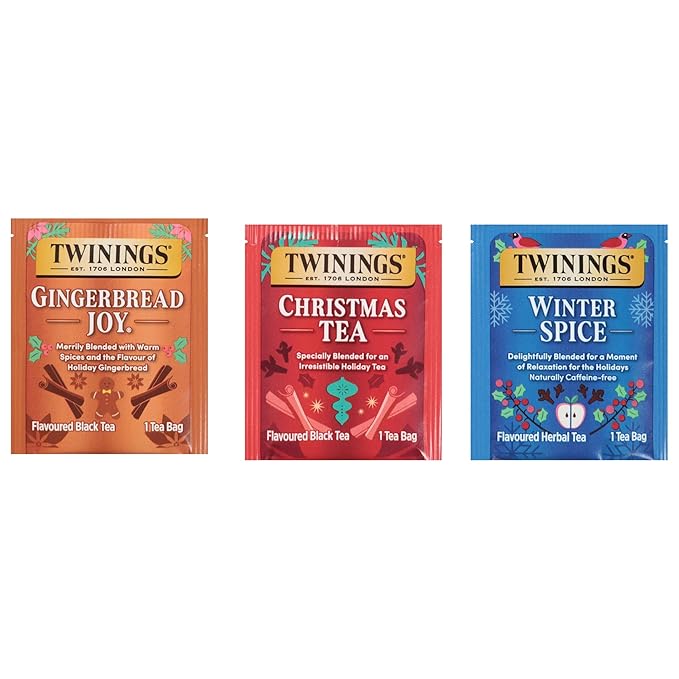 Twinings Winter Tea Collection, Limited Edition Holiday Gift Box, 20 Count (Pack of 3), Includes Christmas Tea, Winter Spice, and Gingerbread Joy, Enjoy Hot or Iced, 60 Teabags - Bloomnest