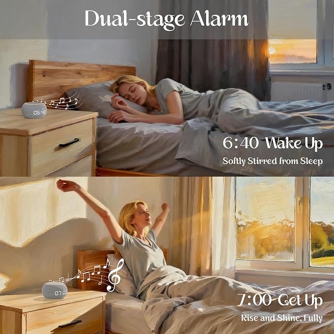 White Noise Sound Machine for Sleep, Dual-Stage Alarm&Snooze, Smart App Control, Custom Buttons, 500+ Non Looping Soothing Sounds, Dimmable Clock, Timer, Night Light, Lullaby, for Baby Adults Kids - Bloomnest