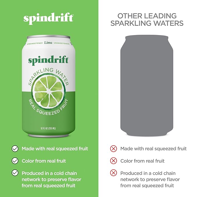 Spindrift Sparkling Water, Lime Flavored, Made with Real Squeezed Fruit, 12 Fl Oz Cans, Pack of 24 (Only 4 Calories per Can) - Bloomnest