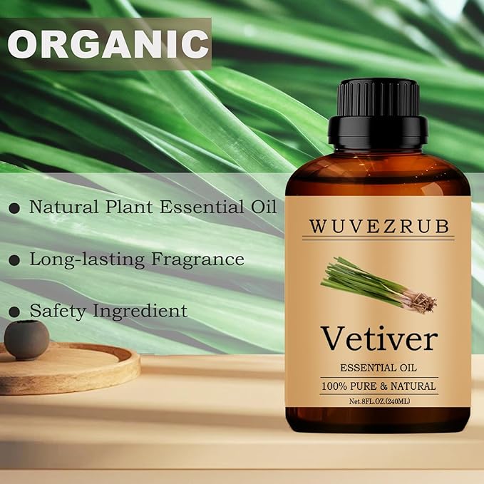 Vetiver Essential Oils, 240ML Pure and Natural Essential Oil for Aromatherapy Diffuser - Vetiver /8 Fl Oz - Bloomnest
