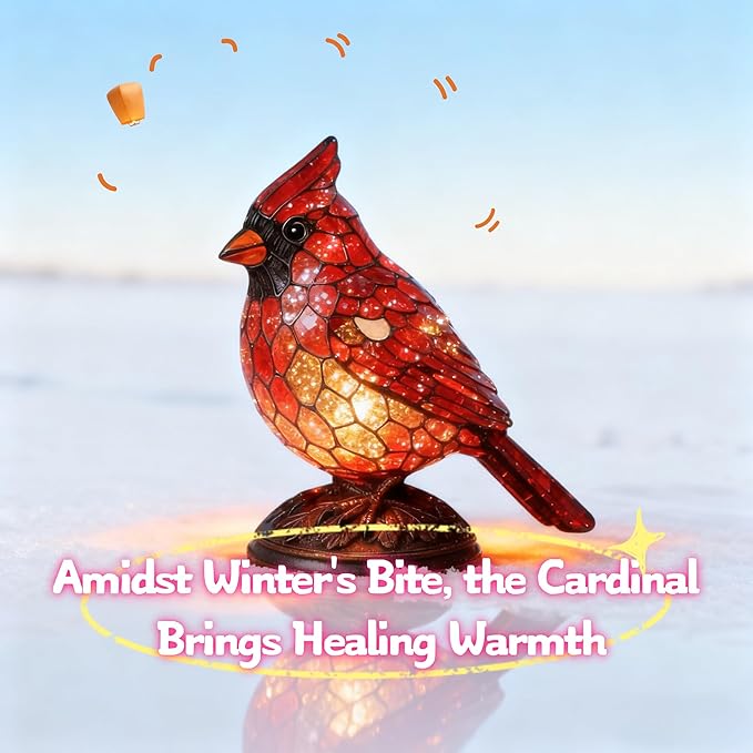 Sheremart Cardinal Lamp, Red Resin Birds Desk Light, Cardinalis Night Light for Christmas, Cardinal Gifts Bird lamp, Handmade Fanyil Cardinal Lamps for Home, Office, Bedroom (8.6inch) - Bloomnest