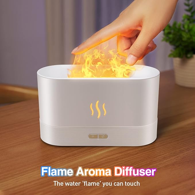Colorful Flame Air Aroma Diffuser Humidifier, Upgraded 7 Flame Color Noiseless Essential Oil Diffuser for Home,Office,Yoga with Auto-Off Protection 180ml (8Hours White) - Bloomnest