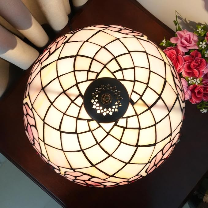 Tiffany Lamp Bedside Table Lamp-Nightstand,Stained Glass Lamp for Bedroom Dorm Living Kitchen, Aesthetic Cute Home Decor Gift, Cherry Blossom - Bloomnest