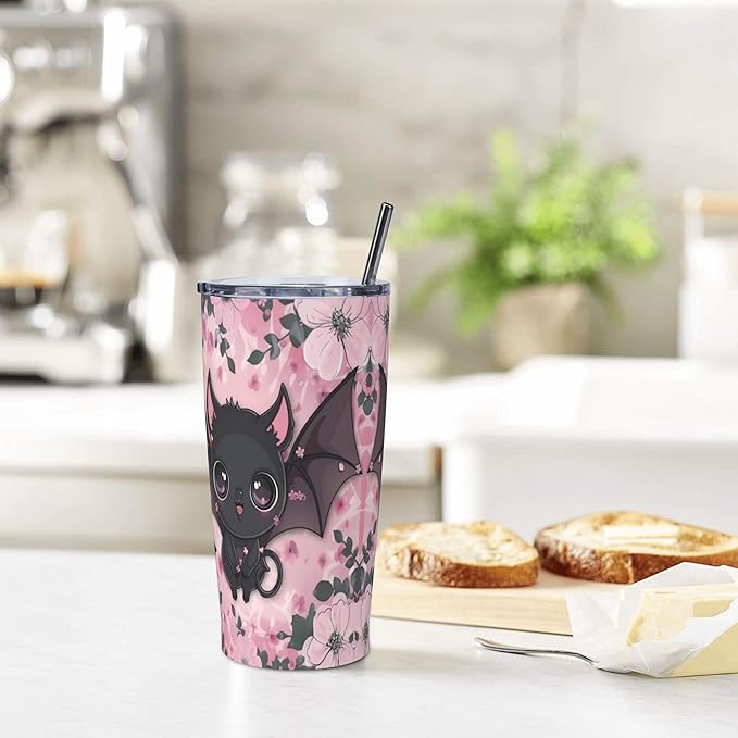 Bat Tumbler with Lid and Straw 20 oz Stainless Steel Cup Insulated Tumbler Coffee Mug for Home Office or Car Christmas Birthday Gifts - Bloomnest