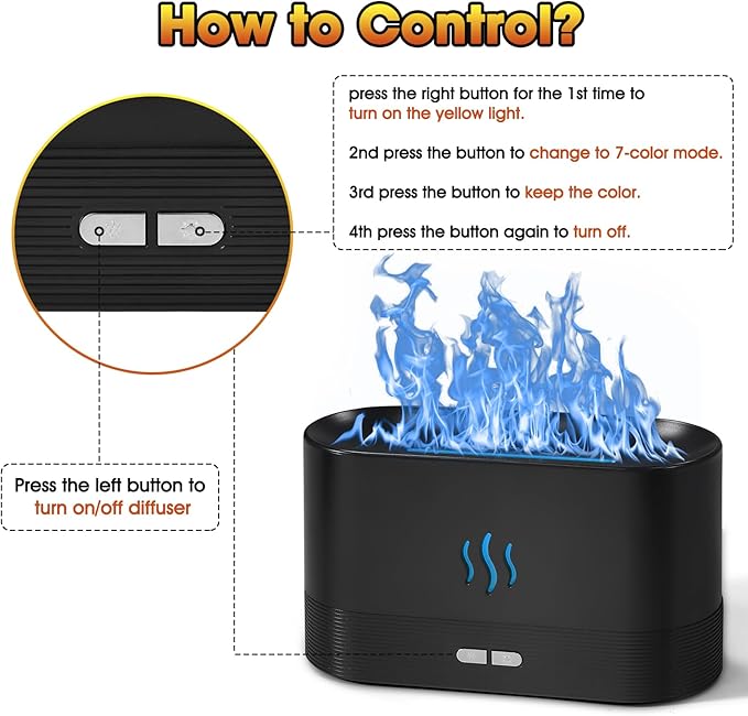 2 Pack Essential Oil Diffuser,Colorful Flame Air Aroma Diffuser Humidifier,Upgraded 7 Flame Colors Noiseless Essential Oil Diffuser for Home,Office,Yoga with Auto-Off Protection(180mL,Black) - Bloomnest
