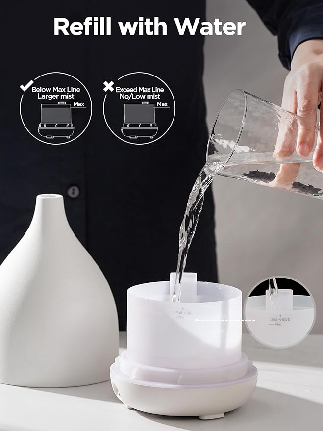 InnoGear Oil Diffuser, 300ML Ceramic Diffuser for Essential Oils Handcrafted Aromatherapy Diffuser Ultrasonic Cool Mist Humidifier with 4 Timers Waterless Auto Off for Room Office, White Base - Bloomnest