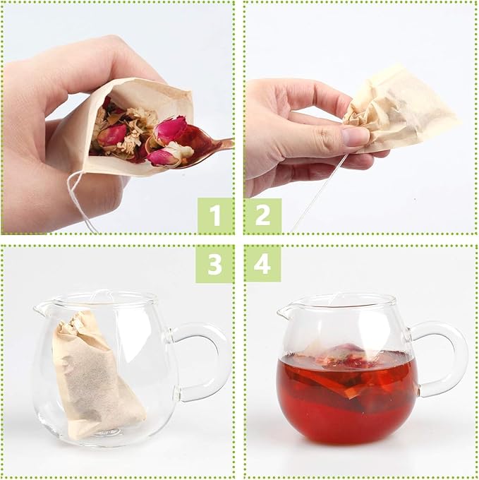 100Pcs Disposable Tea Bags for Loose Leaf Tea, 100% Natural Wood Pulp Paper Material, Empty Unbleached Filter Bags with Drawstring - Bloomnest