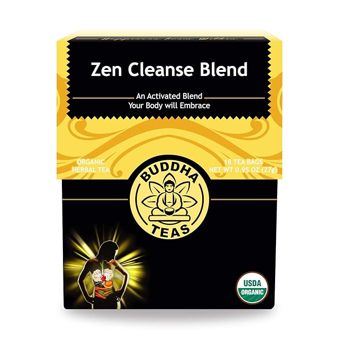 Buddha Teas Organic Zen Cleanse Blend - OU Kosher, USDA Organic, CCOF, 18 Bleach-Free Tea Bag - Bloomnest
