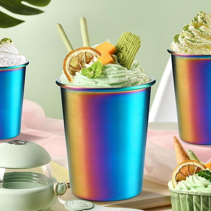 Stainless Steel Cups for Kids 7.8oz/230ml (4 Pack), Children's Rainbow Electroplating Cups, Camping Stainless Steel Cups, Stackable Metal Drinking Glasses, Toddler Stainless Steel Tumbler, BPA Free - Bloomnest