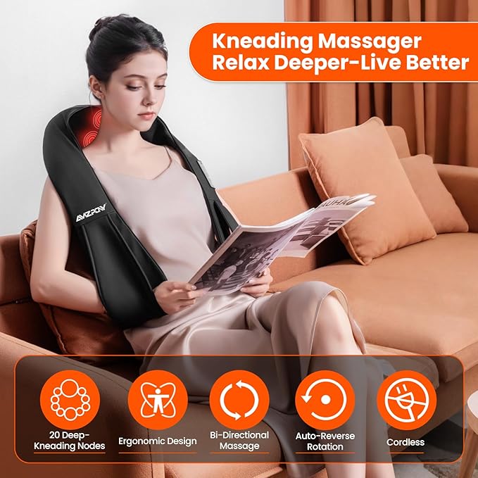 AMZPONY® Cordless Neck Massager for Pain Relief Deep Tissue, Rechargeable Shiatsu Neck and Back Massager with Heat Kneading Shoulder Massage for Body Muscle Pain Relief,Gifts for Dad Mom Friends - Bloomnest