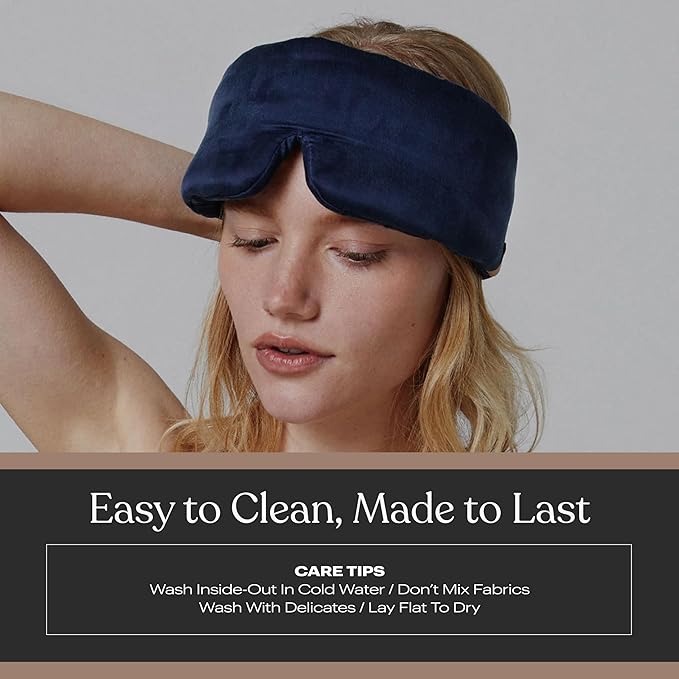 Lunya Sleep Mask with Box - Washable Silk Sleeping Mask and Headband for Beauty Routines - Thermoregulating Comfort for Restful Nights - Silk Eye Mask for Women - Large - Deep Blue - Bloomnest
